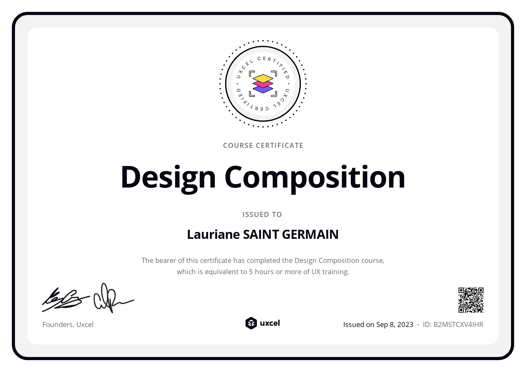 Lauriane SAINT GERMAIN's certificate